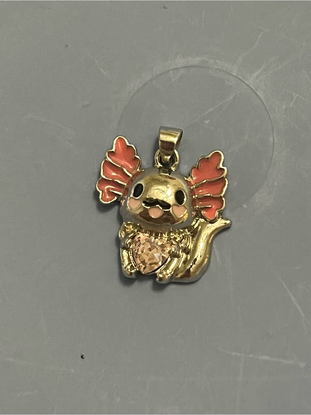 Silver-Tone Axolotl Pendant with Pink Accent